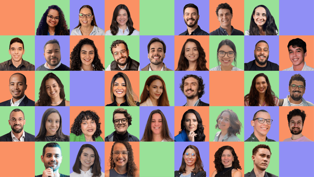 Montagem com o rosto dos 37 facilitadores do Na Prática que participaram dos cursos, palestras e workshops no primeiro semestre de 2026